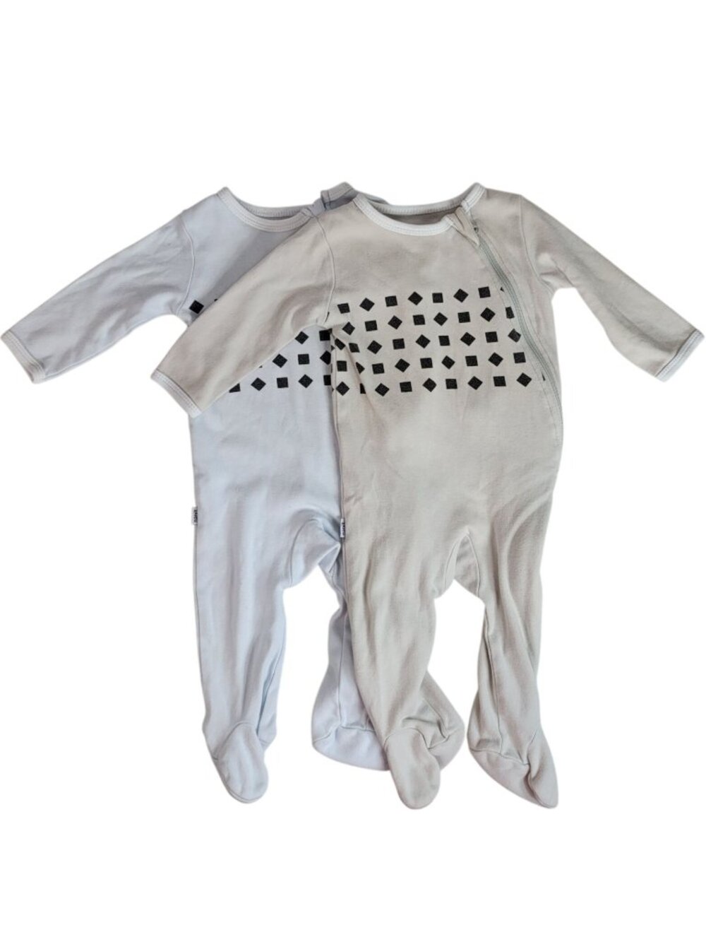 Nanit Breathing Wear Footie Pajamas x2 Gray Tan 3-6M Monitoring Dual Zip Cotton